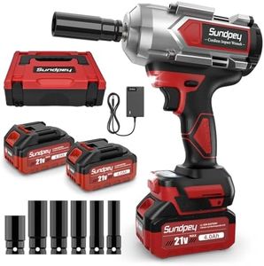 Sundpey Cordless Impact Wrench 900lbf-ft(1200N·m) - 1/2" High Torque Impact Gun with 2 × 4.0Ah Battery - 2600RPM Brushless Impact Driver Set with 6 Sockets & Charger & Carry Case for Car Tire Truck