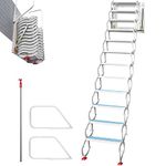 VEVOR Attic Steps Pull Down 12 Steps Attic Stairs Alloy Attic Access Ladder, White Pulldown Attic Stairs, Wall-mounted Folding Stairs for Attic, Retractable Attic Ladder with Armrests, 9.8 feet Height