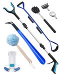 Kekoy 8 Piece Hip Replacement Recovery Aids for Limited Mobility, Seniors, Hip Kit for Total Hip Replacement with 36" Grabber, Sock Aid, 19" Shoe Horn, Leg Lifter, Bath Sponge, Back Scratcher(Blue)