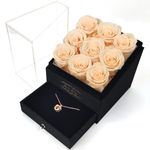 Kylin Glory Forever Roses with Rose Gold Necklace for Delivery Prime - 9 Piece Preserved Flowers under Arylic Cover, Visible Freshness, Ideal for Mothers & Valentines Day (Yellow Champagne)