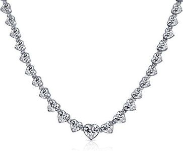 Classic Traditional Bridal Graduated Heart Shape AA CZ Statement Collar Tennis Necklace for Women Wedding Prom Silver Plated