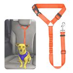 KUTKUT Removable Dog Seat Belt Harness for Car, 3-in-1 Pet Dog Car Seatbelt Leash, Retractable Restraint Secures to Vehicle Headrest & Adjustable Reflective Bungee Dog Seatbelt Tether (Orange)