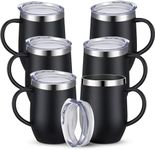 Suclain 6 Pcs 12oz Insulated Coffee Mug with Handle Stainless Steel Insulated Coffee Mug Bulk Double Wall Vacuum Travel Mug Tumbler Cup with Sliding Lid Travel Coffee Cup Thermal Cup (Black)