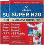 VitaCup Super H2O Bloating Relief and Digestive Health Drink Mix Packets, Probiotics, Prebiotics, C & B Vitamins, Mixed Berry Flavor Water Enhancer Packets, 32 Ct