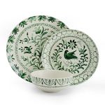 Fitz and Floyd Sicily Green 12 Piece Dinnerware Plate Bowl Set, Service for 4