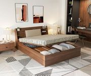 Wakefit Bed | Queen (78 X 60) Engineered Wood Bed, Upholstered, Hydraulic, 1 Year Warranty | - Leo - Columbian Walnut_Omega Grey