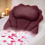 Bath Pillow RUVINCE Ergonomic Luxury bathtub pillow with head,Neck, Shoulder and back support, 4D bath pillows for tub with 6 Powerful Suction Cups, Fits all Bathtub (Dark red)