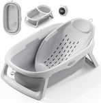 CheerTry 4-in-1 Collapsible Baby Bathtub for Newborn & Toddler 0-24M (Grey)