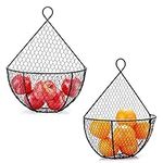 IGNPION Set of 2 Wall Mounted Fruit Holder Basket Hanging Display Fruit Basket Fruit Storage Stand Rack Decorative Fruit Vegetable Snacks Bread Holder Bowls, Black