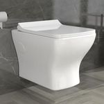 B BACKLINE Ceramic Commode Wall Mount/Wall Hung Western Toilet/Commode/Water Closet/Ewc/Wc/European Commode For Bathrooms P Trap Outlet Is From Wall With Soft Close Seat Cover (White,Fusion)