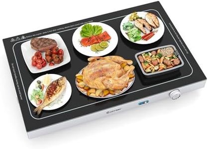 Costway Concealed Handle Electric Warming Tray with Adjustable Temperature, Tempered Glass Top Food Warmer with Thermostat for Buffets, Parties and Events