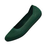 Puxowe Women’s Ballet Flats Shoes Comfort Round Toe Knit Dress Shoes Slip On Walking Driving Flats Ballet Shoes for Woman Casual Soft Low Wedge Green Size 7 US