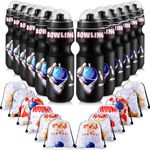 Hosuly 24 Pcs 24 oz Bowling Ball Water Bottle and Drawstring Bags Set 12 Reusable Plastic Water Bottles Tumbler Bulk 12 Sport Gym Goodie Gift Bag for Party Favor