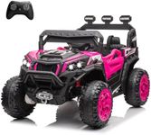 POSTACK 24V Kids Ride on UTV with Remote Control for Girls Boys 4X4 Off-Road Ride on Truck Buggy Car Battery Powered Electric Vehicle 4 Wheeler with Music, LED Lights, Bluetooth, Storage Trunk, Pink