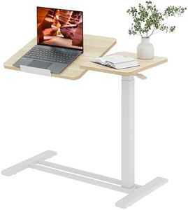 FitStand Adjustable Overbed Bedside Table with Wheels, Pneumatic Tilting Desktop Mobile Standing Desk, Rolling Laptop Desk for Bed, Sofa, or Hospital Use, (31.6" W x 15.7" D, White Wood Grain)