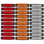 GSRECY 30pcs 12V 6 LED Red+White+Yellow Truck Trailer Side Marker Indicators Truck cab marker lights