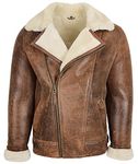 House Of Leather Mens Real Sheepskin Jacket Aviator Pilot Flying Style Cross Zip Blen (XL, Antique Brown)