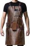 SYOKAMI Leather Chef Cooking Apron for Men, Cross Back Apron for All-Day Comfort, Waterproof Apron with Multiple Pockets, Great for Kitchen, Baking, BBQ, Butcher Work or Crafts, Ideal Gift