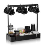 GAGUIUP Mug Tree Stand with Black Metal Mobile Hook Coffee Cup Holder for coffee table,Pods holder Countertop with Storage Base 1 Tier Counter Cup Display Organizer for Kitchen Tea Coffee Bar