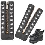 PandaHall Leather Lace-in Boot Zipper Inserts, 6.1 x 2.1 Inch 8 Metal Eyelets Zipper Boot Laces Black No Tie Shoe Laces for Adults Men Women Tieless Shoe Sneakers Laces Repair DIY