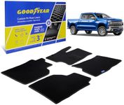 Goodyear Custom Fit Car Floor Liners for Chevrolet (Chevy) Silverado/GMC Sierra 2019-2024 Crew Cab, Black/Black, All-Weather Diamond Shape Liner Traps Dirt, Liquid,Precision Interior Coverage-GY004189