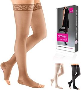 mediven sheer & soft for Women, 20-30 mmHg Thigh High w/Lace Silicone Top Band Open Toe Compression Stockings, Natural, II-Standard
