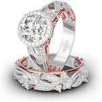 Jeulia 4 Carat Leaf Rings for Women 925 Sterling Silver 18 K Rose Gold Plated Round Cut Engagement Ring Set White Diamond Halo Cubic Zirconia Wedding band CZ Solitaire Anniversary Promise Rings (8)
