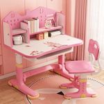 BENBOR Children Adjustable Desk and Chair Set, Study Table for Kids, Pink Home School Writing Desk with Drawers and Storage Compartments, Reading/Learning/Writing for Girls (Pink)