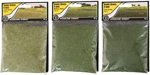 Woodland Scenics Static Grass, Light Green, Medium Green, and Dark Green, 4mm (Pack of 3) - with Spice of Life Paintbrushes