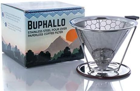 Buphallo Stainless Steel Pour Over Cone Coffee Dripper – Reusable Permanent Paperless Filter with Removable Stand