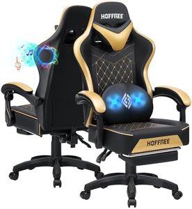 HOFFREE Gaming Chair Computer Chair with Speakers Massage Game Chairs with Footrest Bluetooth High Back Ergonomic Computer Gaming Chairs for Adults Reclining Video Gamer Chair Gold and Black
