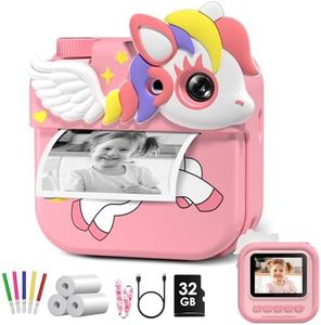 Kids Camera Instant Print, 2.4 Inch IPS Screen 12MP 1080P Digital Camera for Kids, Birthday Graduation Gifts for 3-12 Year Old Girls, Toddler Camera with 32GB Card