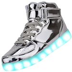 Padgene Women's Men's LED Lights Up Trainers Unisex Luminous Flashing Shoes USB Charging Lace Up Couples Boots Gift for Party Dance Halloween Christmas New Year Silver