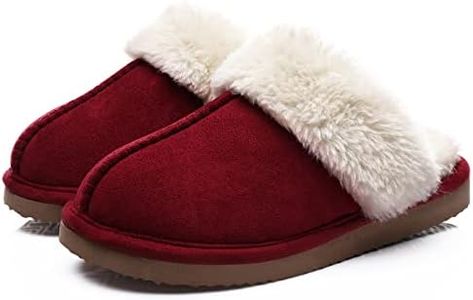Litfun Women's Fuzzy Memory Foam Slippers Fluffy Winter House Shoes Indoor and Outdoor, Wine 6
