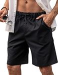 COOFANDY Men Linen Short Stretchy Drawstring Waistband Lounge Short with Pockets Black