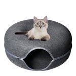 Yvnicll Cat Toys Beds 24" for Indoor Cats, Round Cat Tunnel Donut Bed Cave for Large Cats Up to 30 Lbs (Dark Gray, 24")