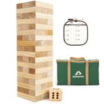 ApudArmis Giant Tumble Tower, 54 PCS Pine Wooden Stacking Timber Game with 1 Dice Set - Classic Block Board Game for Kids Adults Family (2Ft to Over 4.2Ft)