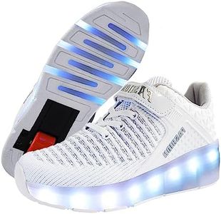 Ehauuo Kids Single Wheels Shoes with Lights Rechargeable Roller Skates Shoes Retractable LED Flashing Sneakers Wheels Shoes for Unisex Girls Boys Beginners Gift, 6-white, 13 Little Kid