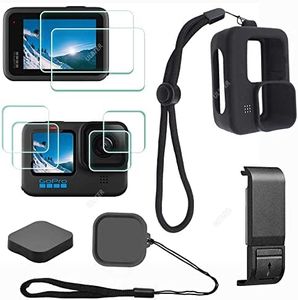 Accessory for GoPro Hero 12 11 10 9 Hero12 Hero11 Hero10 Hero9 Black,ULBTER Lens Screen Protector +Battery Door Dustproof +Rubber Case Sleeve+Lanyard + Lens Cap Cover + Lens Cap Keeper Protective Case