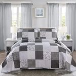 Ycosy Plaid Quilt Set Flowers Tartan Quilt White Black Plaid Floral Coverlets Full/Queen Size Lightweight Summer Square Coverlet Boys Bedspreads Dreamy for All Season -1 Quilt +2 Pillow Shams