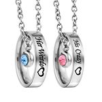 (Her Weirdo His Crazy) - MJARTORIA Chain Ring Pendant Engraved Lettering Rhinestone Heart for Couple Lovers Simple Vintage 2PCS Women Men Necklace Set