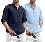 Zombom Combo of Men's Solid Cotton Blend Full Sleeve Straight Kurta Shirt (Pack of 2)