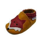 Mejale Baby Shoes Soft Sole Leather Crawling Moccasins Cartoon Fox Infant Toddler First Walker Slippers(6-12 Months, Brown)