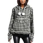 Women's Outdoor Recreation Sweatshirts & Hoodies Sweater Pullover Large Pocket Plaid Sweatshirt plus Size Clothes Women (Black, M)