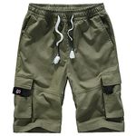 iCKER Mens Cargo Shorts Summer Casual Elastic Loose Fit Combat Work Shorts Cotton Multi Pocket Army Green