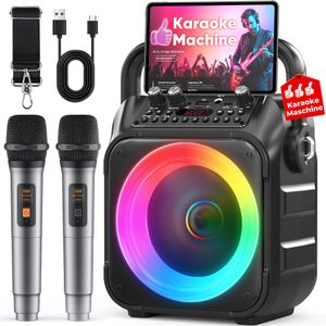 Karaoke Machine with 2 Wireless Microphones – Portable Bluetooth Speaker