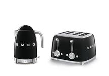 Smeg KLF04BLUK Jug Kettle with 7 Temperature Settings , 3KW, 1.7L & TSF03BLUK 4 Slice Toaster, Extra Wide Slots, Black