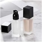 2 Pack 40ml/1.4oz Empty Frosted Glass Foundation Bottle, Travel Refillable Square Lotion Pump Bottles for Essential Oils Liquid Body Cream Cosmetic Foundation Samples Vials Emulsion Essence Container