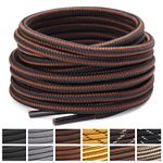 Stepace Round Shoelaces [2 Pairs] Heavy Duty Boot Shoe Laces for Hiking Work Boots Coffee Black-180(Stripe)