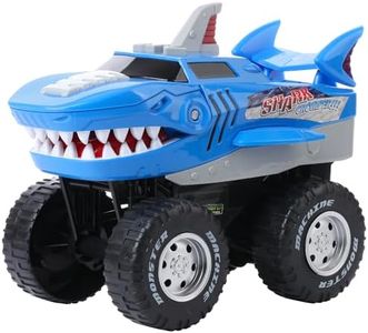 BUILD ME Powerful Shark Chomper Monster Truck- Battery Powered Shark Car Lights Up with Revving Engine Sounds and Pops Wheelies - Great Gift for Boys and Girls Ages 3+